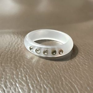 Silvery purple lucite ring with crystals